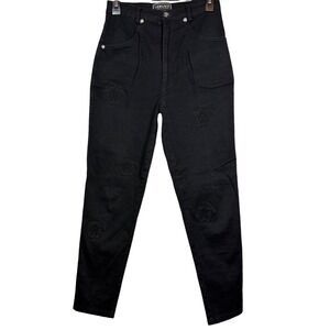 VERSACE JEANS COUTURE High Rise Straight Leg Black, Embroidered Medusa, Size L